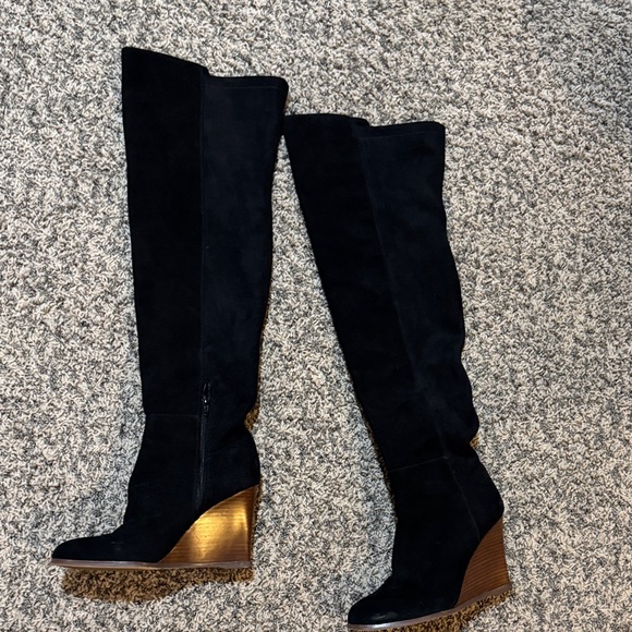 Vince Camuto Black Wedge Knee-High Boots - Picture 6 of 8